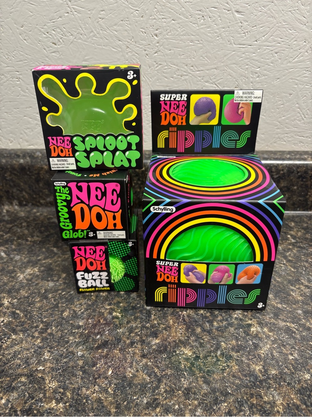 Needoh Green Lot. Super Ripple, Fuzz Ball, Glob, Sploot Splat.